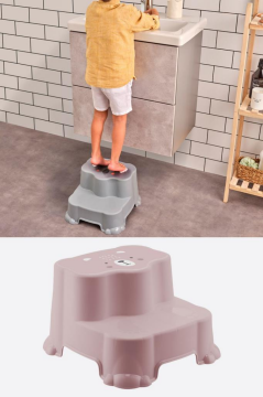 Flosoft Kaydırmaz Çocuk Taburesi Çift Basamaklı, Çocuk Banyo Lavabo Basamak Merdiven Yükseltici Pembe
