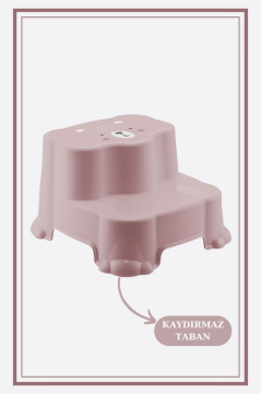 Flosoft Kaydırmaz Çocuk Taburesi Çift Basamaklı, Çocuk Banyo Lavabo Basamak Merdiven Yükseltici Pembe