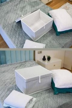 Maxi Kutu Hurç, Çarşaf Yastık Kıyafet Dolap İçi Düzenleyici Mukavva Destekli (50x40cm) 1 Adet Gri