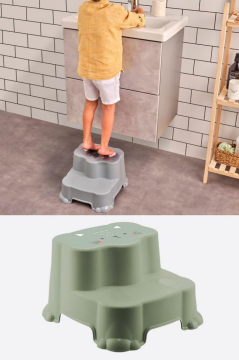 Flosoft Kaydırmaz Çocuk Taburesi Çift Basamaklı, Çocuk Banyo Lavabo Basamak Merdiven Yükseltici Yeşil