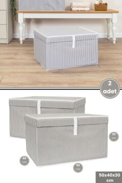 Maxi Kutu Hurç, Çarşaf Yastık Kıyafet Dolap İçi Düzenleyici Mukavva Destekli (50x40cm) 2 Adet Gri