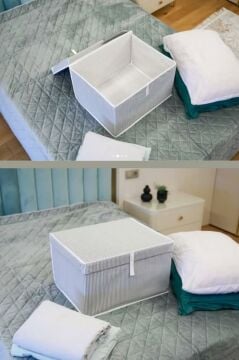 Maxi Kutu Hurç, Çarşaf Yastık Kıyafet Dolap İçi Düzenleyici Mukavva Destekli (50x40cm) 2 Adet Gri