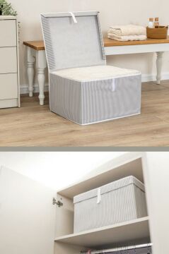 Maxi Kutu Hurç, Çarşaf Yastık Kıyafet Dolap İçi Düzenleyici Mukavva Destekli (50x40cm) 2 Adet Gri