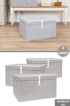 Maxi Kutu Hurç, Çarşaf Yastık Kıyafet Dolap İçi Düzenleyici Mukavva Destekli (50x40cm) 3 Adet Gri