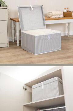 Maxi Kutu Hurç, Çarşaf Yastık Kıyafet Dolap İçi Düzenleyici Mukavva Destekli (50x40cm) 3 Adet Gri