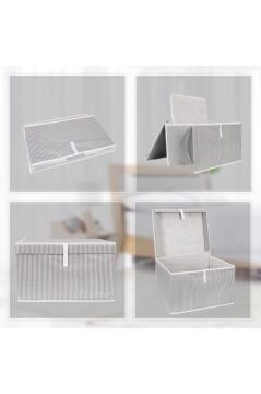 Maxi Kutu Hurç, Çarşaf Yastık Kıyafet Dolap İçi Düzenleyici Mukavva Destekli (50x40cm) 3 Adet Gri