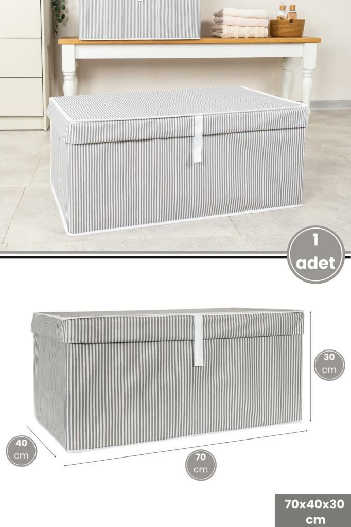 Mega Plus Kutu Hurç, Yorgan Yastık Çarşaf Dolapiçi Düzenleyici Mukavva Destekli (70x40cm) 1 Adet Gri