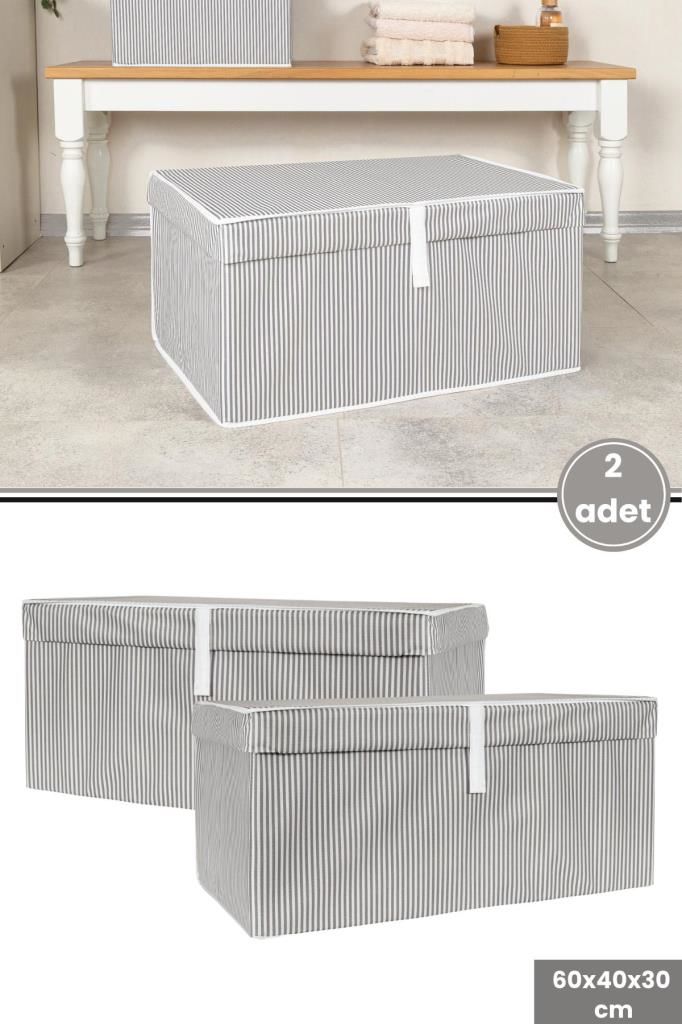 Mega Kutu Hurç, Yastık Çarşaf Kıyafet Dolap İçi Düzenleyici Mukavva Destekli (60x40cm) 2 Adet Gri