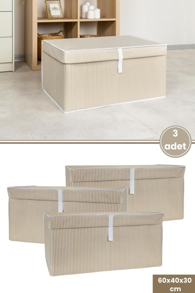 Mega Kutu Hurç, Yastık Çarşaf Kıyafet Dolap İçi Düzenleyici Mukavva Destekli (60x40cm) 3 Adet Kahve