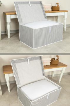 Mega Kutu Hurç, Yastık Çarşaf Kıyafet Dolap İçi Düzenleyici Mukavva Destekli (60x40cm) 3 Adet Gri