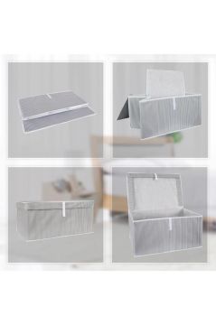 Mega Kutu Hurç, Yastık Çarşaf Kıyafet Dolap İçi Düzenleyici Mukavva Destekli (60x40cm) 3 Adet Gri