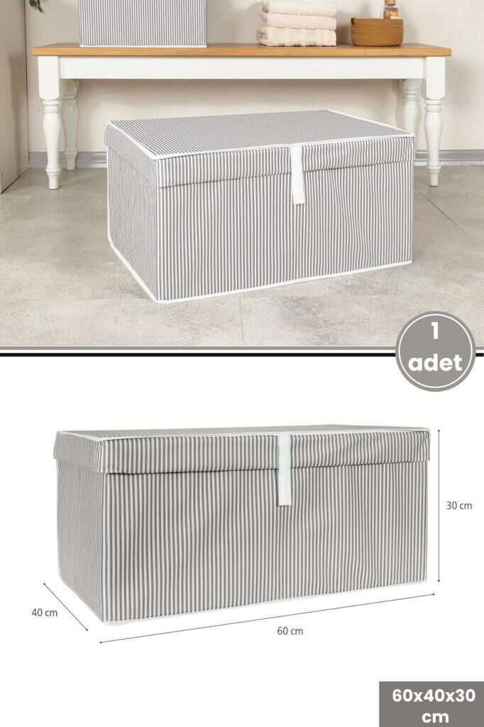 Mega Kutu Hurç, Yastık Çarşaf Kıyafet Dolap İçi Düzenleyici Mukavva Destekli (60x40cm) 1 Adet Gri