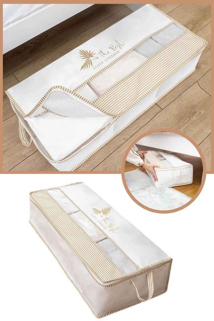 Pencereli Üç Bölmeli Baza Hurç, Yatak Baza Altı Dolap İçi Düzenleyici Saklama (32x70x20cm) 1 Adet