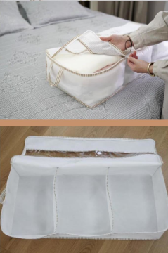 Pencereli Üç Bölmeli Baza Hurç, Yatak Baza Altı Dolap İçi Düzenleyici Saklama (32x70x20cm) 1 Adet