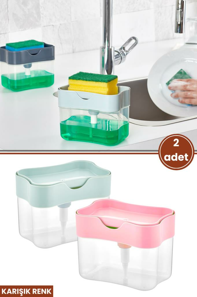 Flora 2 Adet Pompalı Hazneli Mutfak Bulaşık Deterjanlığı, Pratik Sıvı Bulaşık Deterjanlık 2’li Set