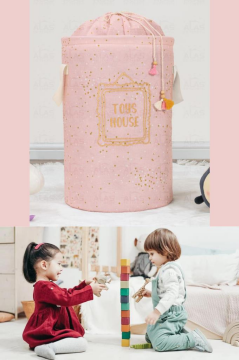 Onikiden Bebek Odası Oyuncak Sepeti, Yuvarlak Torbalı Çocuk Oyuncak & Kirli Çamaşır Sepeti Pembe