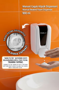 Manuel Gagalı Köpük Sabun Dispenseri F246, Duvara Monte Hijyenik Köpük Sabunluk 900 ml Beyaz