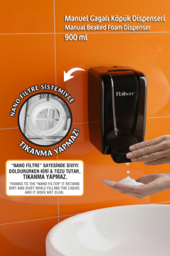 Manuel Gagalı Köpük Sabun Dispenseri F246, Duvara Monte Hijyenik Köpük Sabunluk 900 ml Siyah