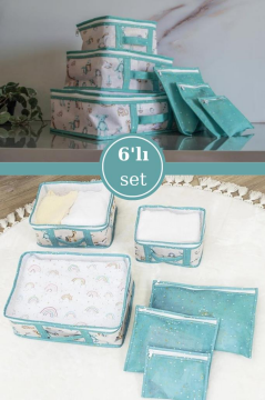 Onikiden 6’lı Bebek Doğum Çanta Seti, Çok Kullanışlı Düzenleyici Seyahat 6’lı Set Mavi