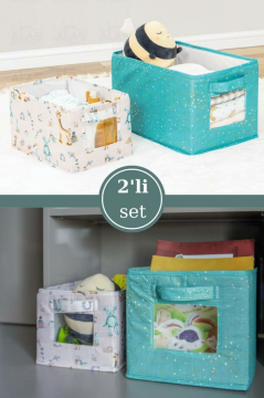 Onikiden Baby 2’li Pencereli Düzenleyici Kutu, Çok Amaçlı Bebek Bakım Organizer Kutu 2’li Set Mavi