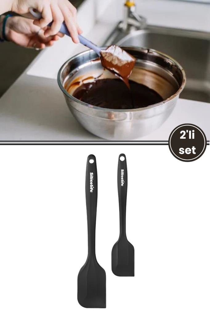 Silicolife Büyük ve Küçük Spatula Seti, Isıya Dayanıklı Yanmaz Yapışmaz Silikon Spatula 2’li Set