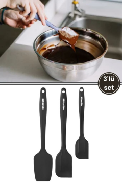 Silicolife 3’lü Spatula Seti, Isıya Dayanıklı Yanmaz Yapışmaz Silikon Küçük Spatula Büyük Spatula Kaşık Spatula