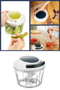 Flora İpli El Rondosu, Paslanmaz Çelik Bıçaklı El Robotu Sebze Meyve Kuruyemiş Doğrayıcı 700 ml Mavi