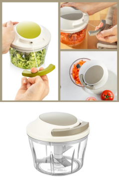 Flora İpli El Rondosu, Paslanmaz Çelik Bıçaklı El Robotu Sebze Meyve Kuruyemiş Doğrayıcı 700 ml Kahve