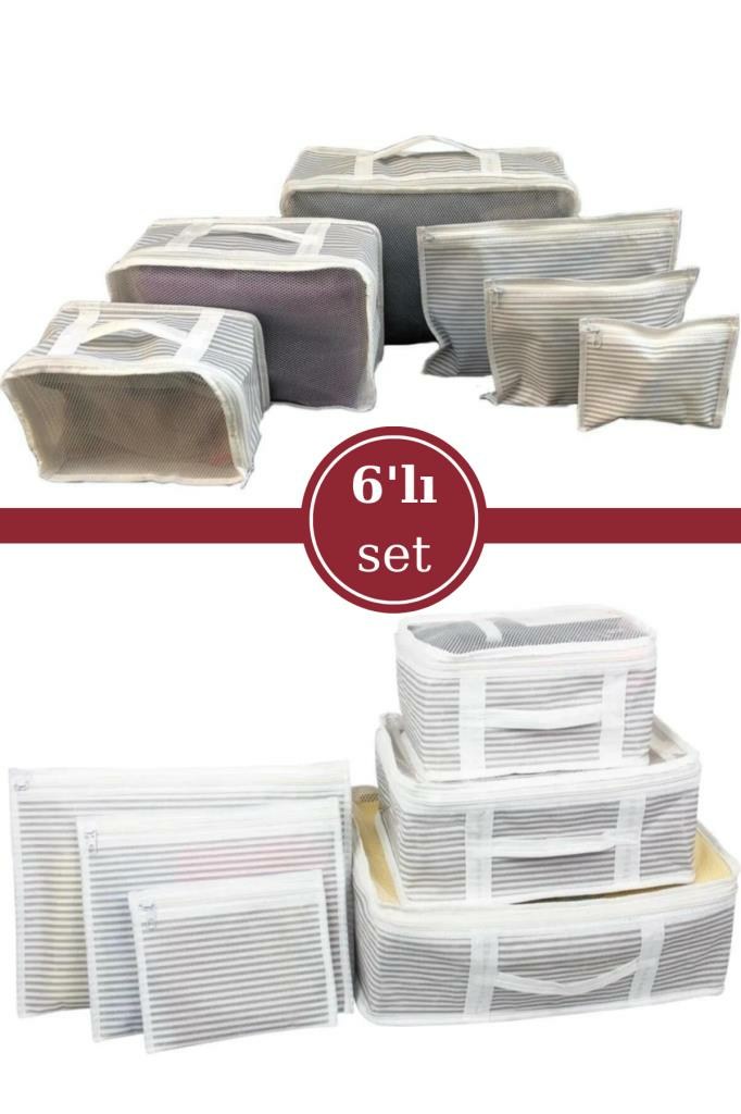 Onikiden 6’lı Bebek Doğum Çanta Seti, Çok Amaçlı Düzenleyici Bavul İçi Seyahat Çantası 6’lı Set