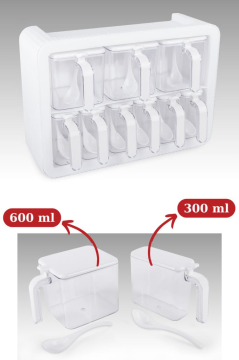 Standlı Kaşıklı Kapaklı 9’lu Baharatlık Seti, Kendinden Yapışkanlı Baharat Takımı (3x600ml, 6x300ml)
