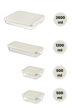 Flora 4’lü Dondurucu Saklama Kabı Seti, Buzdolabı Difriz Erzak Gıda Düzenleyici Set (2600,1200,500,500ml) Beyaz