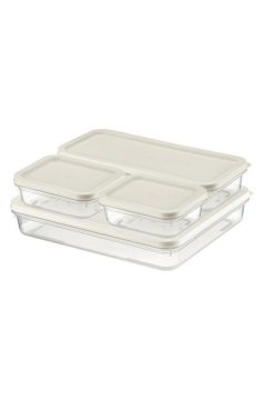 Flora 4’lü Dondurucu Saklama Kabı Seti, Buzdolabı Difriz Erzak Gıda Düzenleyici Set (2600,1200,500,500ml) Beyaz