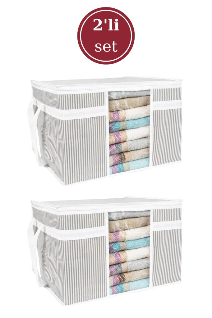 Onikiden Pencereli Hurç, Yastık Havlu Kazak Çamaşır Saklama Çantası Organizer 40x45x30cm 2 Adet