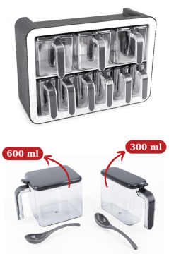 Standlı Kaşıklı Kapaklı 9’lu Baharatlık Seti, Kendinden Yapışkanlı Baharat Takımı (3x600ml, 6x300ml) Füme