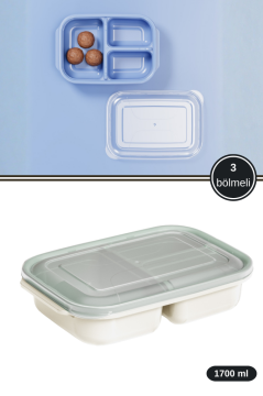 Üç Bölmeli Saklama Kabı 1700ml, Taşınabilir Kahvaltılık Öğün Diyet Beslenme Kutusu (850+425+425ml) Beyaz