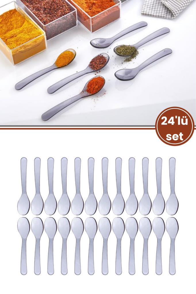 Flora 24’lü Baharat Kaşığı Seti Plastik, Tuz Şeker Karabiber Kakao Kahve Kekik Kaşığı 24’lü Set
