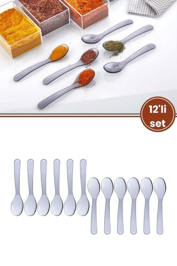 Flora 12’li Baharat Kaşığı Seti Plastik, Tuz Şeker Karabiber Kakao Kahve Kekik Kaşığı 12’li Set