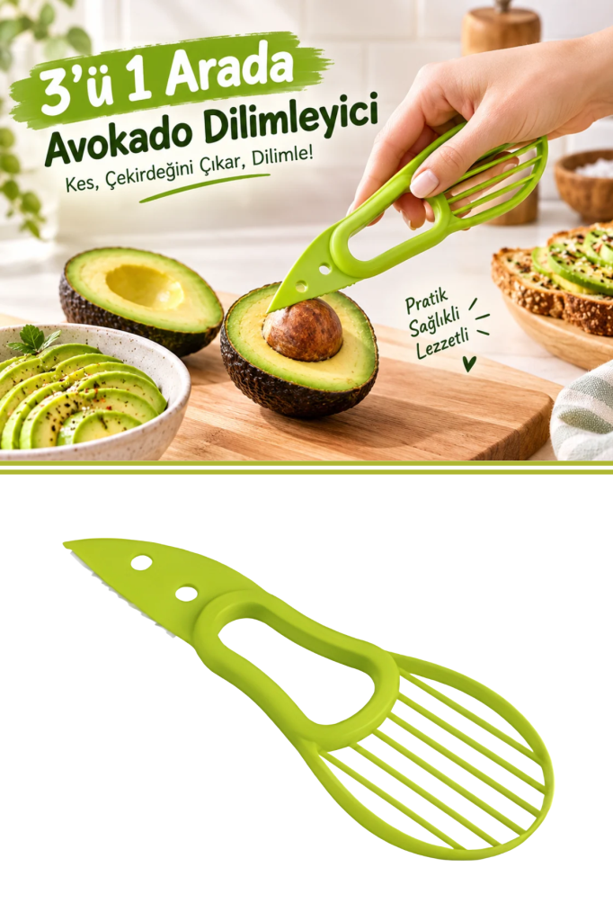 Çok Amaçlı Avokado Dilimleyici, 3'ü 1 Arada Dilimleyici (Kesme Bıçağı+Çekirdek Çıkarıcı+Dilimleyici)