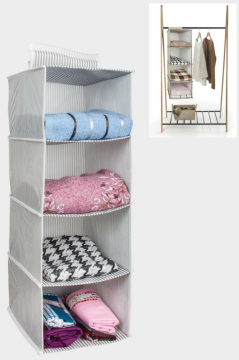 Flosoft 4 Gözlü Gardrop Düzenleyici, Katlanabilir Portatif Asılabilir Gardrop Dolap İçi Düzenleyici