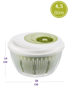 Flora Pratik Salata ve Sebze Kurutucu 4,5 Litre, Meyve Sebze Marul Yeşillik Yıkama Kurutma Kabı Yeşil