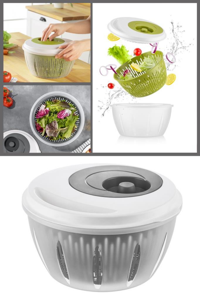 Flora Pratik Salata ve Sebze Kurutucu 4,5 Litre, Meyve Sebze Marul Yeşillik Yıkama Kurutma Kabı Füme