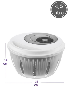 Flora Pratik Salata ve Sebze Kurutucu 4,5 Litre, Meyve Sebze Marul Yeşillik Yıkama Kurutma Kabı Füme