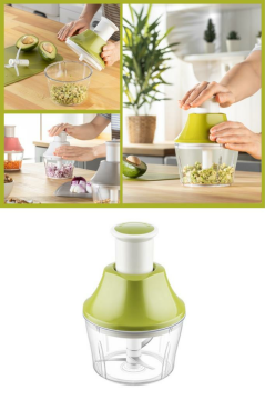 Flosoft Paslanmaz Çelik Bıçak Manuel Doğrayıcı Rondo, 3 Bıçaklı Üstten Basmalı El Robotu 700 ml