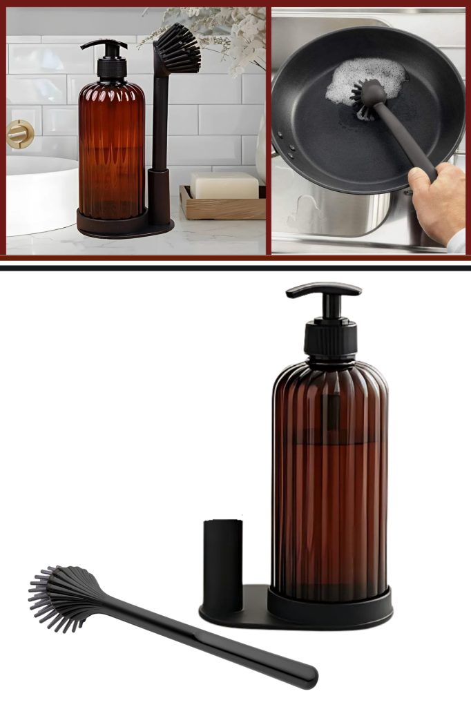 Mutfak Banyo 2’li Temizlik Seti, Sıvı Sabunluk Deterjanlık 500ml + Silikon Uçlu Bulaşık Fırçası Seti