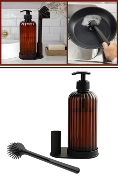 Mutfak Banyo 2’li Temizlik Seti, Sıvı Sabunluk Deterjanlık 500ml + Silikon Uçlu Bulaşık Fırçası Seti