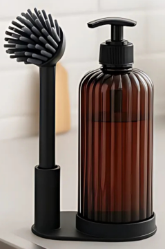 Mutfak Banyo 2’li Temizlik Seti, Sıvı Sabunluk Deterjanlık 500ml + Silikon Uçlu Bulaşık Fırçası Seti