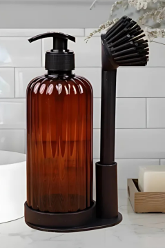 Mutfak Banyo 2’li Temizlik Seti, Sıvı Sabunluk Deterjanlık 500ml + Silikon Uçlu Bulaşık Fırçası Seti