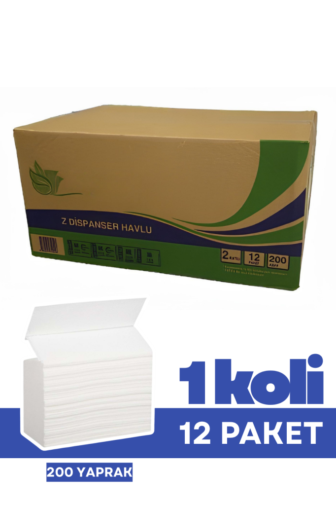 Flosoft Torte Z Katlama Kağıt Havlu 200 Yaprak 12’li Paket, 2 Katlı Süper Emici Dispenser Havlusu 1 Koli