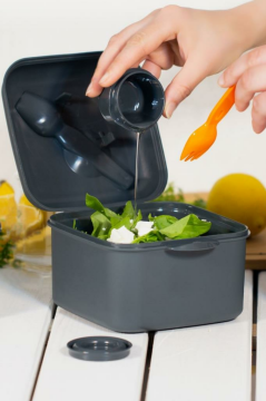 Flosoft Çatal ve Sosluklu Salata Kabı, Diyet Vejetaryen Saklama Kabı