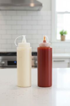 Kapaklı Şeffaf Yağdanlık ve Sosluk 2’li Set, Yağ Sirke Ketçap Mayonez Çikolata Şişesi 700 ml 2 Adet